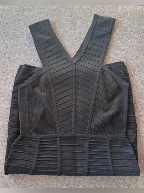 Parker Black Ribbed Bodycon V-Neck Dress Size Small - Picture 3 of 5